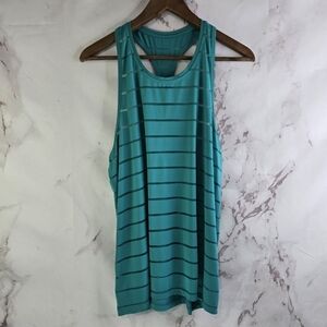 Athletic Works Tank Top Womens Large Turquoise Sheer Striped Racerback Havana